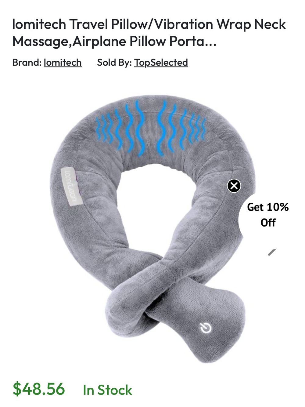 $48. lomitech Gray Vibration messaging Travel Neck Pillow! Brand new open box!